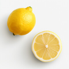 Yellow lemmon view from above with sliced lemon in white background Ai Generated