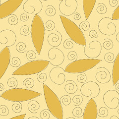 seamless repeat pattern with simple and cute mustard yellow motifs with stitch outline on a light yellow background perfect for fabric, scrap booking, wallpaper, gift wrap projects