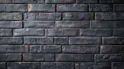 Naklejka premium Dark textured brick wall displaying rough surface and modern, rustic aesthetic. Ideal for backgrounds, architectural elements, and design projects.