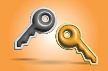 Two keys floating on an ORANGE background representing security and access