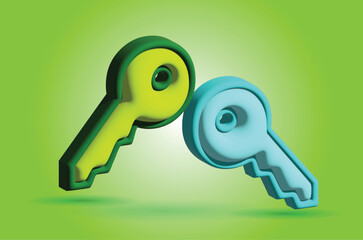 Two keys floating on green background representing security and access