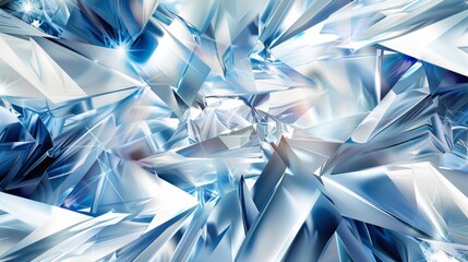 Abstract geometric pattern with sharp, crystalline shapes in white and blue hues