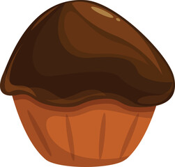 Chocolate cupcake with a shiny chocolate topping, isolated on a white background