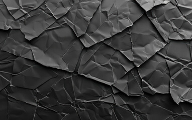 A high-resolution, abstract image of overlapping crumpled black paper, creating a textured and layered visual effect, perfect for backgrounds.