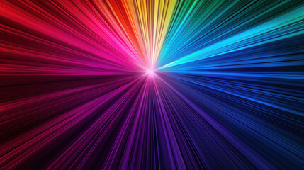 Obraz premium A vibrant abstract background with dynamic, multicolored light beams converging at a central point, creating a sense of motion and energy.