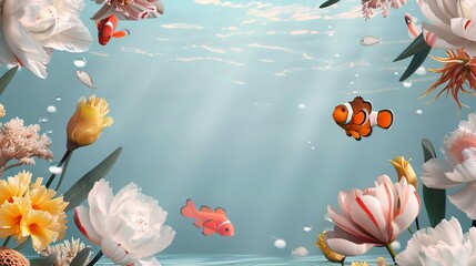 Abstract background of colorful nature scenes featuring vibrant floral patterns depicting colorful underwater scenes with corals and fish creating a vivid and lively underwater paradise Illustration,