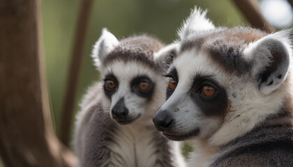 Obraz premium closeup of two ring-tailed lemurs