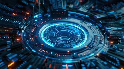 Dramatic Cybersecurity Network Display: High-Tech Interface with Copy Space