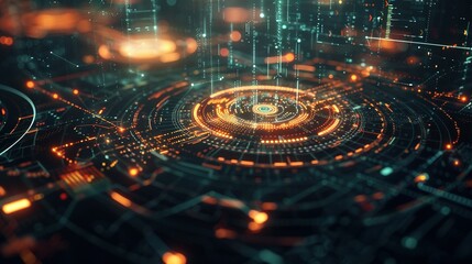 Fototapeta premium Dramatic Cybersecurity Network Display: High-Tech Interface with Copy Space