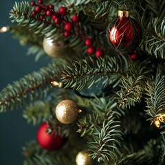 christmas tree branches close up, festive holiday decor