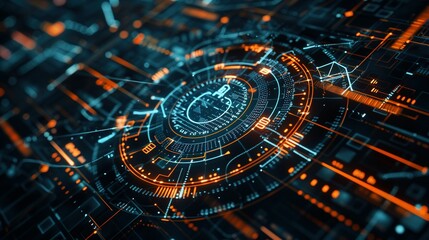 High-Tech Cybersecurity Visualization: Dynamic Network Interface with Copy Space