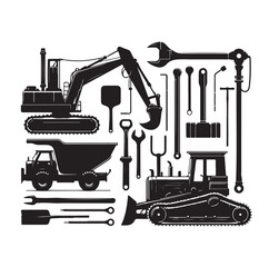 construction machines and equipment collention set vector illustration