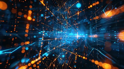 Obraz premium Futuristic Cybersecurity Interface: Network Visualization with Copy Space