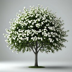 Obraz premium White flowering tree isolated on white background.