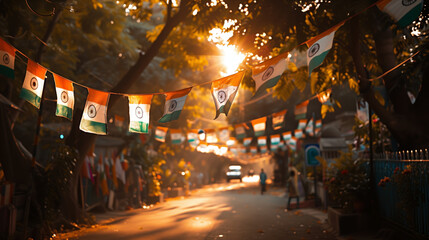 India Independence Day. A Cinematic Shot of Traditional 15th of August Decor