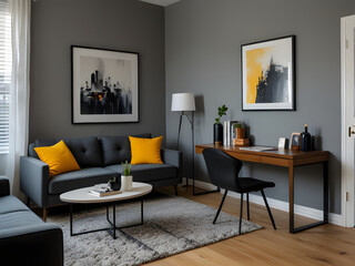 Interior of Small Apartment Living Room for Home Office: Real Estate Rent and Home Staging