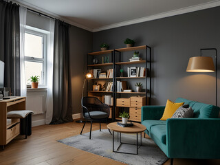 Interior of Small Apartment Living Room for Home Office: Real Estate Rent and Home Staging