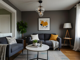 Interior of Small Apartment Living Room for Home Office: Real Estate Rent and Home Staging