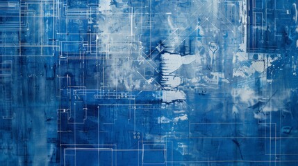 Blueprint paper with architectural drawings, focusing on texture and detail