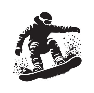 black snowboarder jumping on white background clip art preview