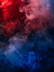 Vivid red and dark blue smoke fumes, gloomy atmosphere, background, wallpaper