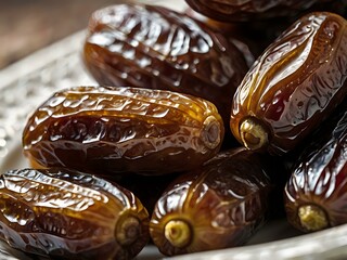 dates close up. date palm background. Date palm on a traditional craftsman market.Horizontal image.	