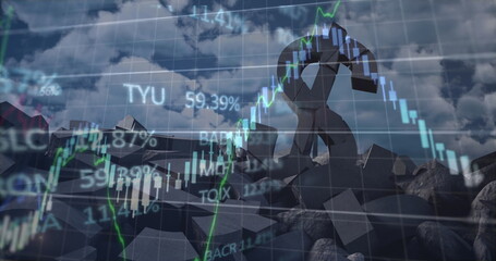 Image of financial data processing over crushing american dollar sign