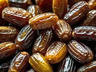 dates close up. date palm background. Date palm on a traditional craftsman market.Horizontal image.	