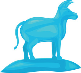 Blue cow standing on a hill, minimalist illustration of farm animal for logo or icon