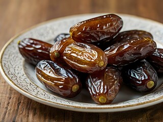 dates close up. date palm background. Date palm on a traditional craftsman market.Horizontal image.	