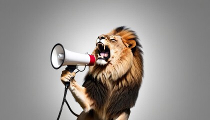 Fototapeta premium on megaphone announcement concept vertising space roaring text megaphone lion copy roar vertise wide vertisement lion sale vertisement