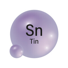 Tin element icon. Glossy purple sphere. Chemical symbol Sn. Vector illustration.