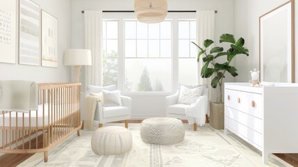 Bright and airy nursery with gender-neutral decor and soft textures
