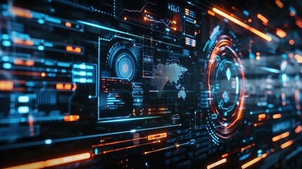 Obraz premium Modern Cybersecurity Network Interface: Dramatic Compositions with Copy Space