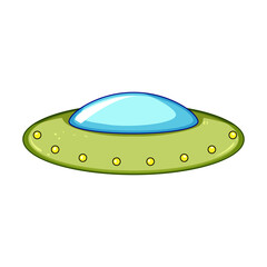 area ufo ship cartoon. fantasy sky, metal invasion, asteroid green area ufo ship sign. isolated symbol vector illustration © PikePicture