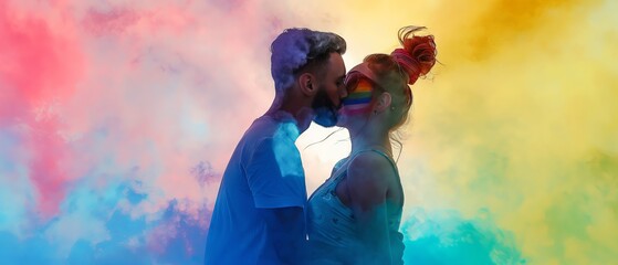 Couple Kissing Amidst Colorful Smoke