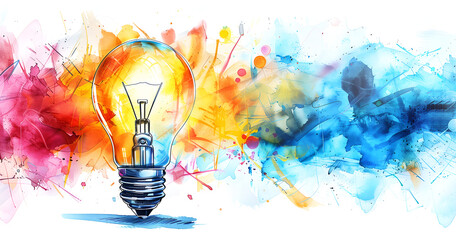 light bulb in the colorful background, watercolor style