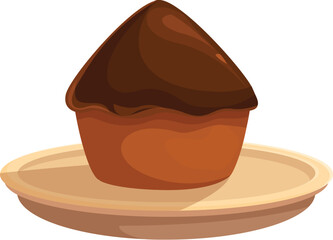 Chocolate cupcake with icing on top sitting on a plate