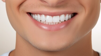 Obraz premium A close-up image of a person smiling, showing clean, white teeth and a cheerful demeanor