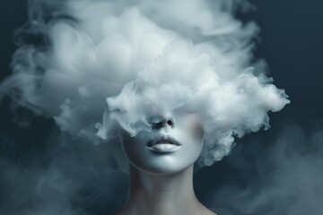 A woman's face is obscured by a cloud of smoke