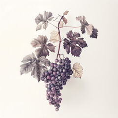 Obraz premium Detailed botanical illustration of grape clusters on a vine with leaves.