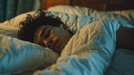 Man Sleeping Deeply in Bed.