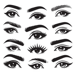 man and woman isolated vector eyes and eyebrows silhouette illustration