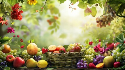 Fresh Fruit Basket in a Garden Setting.