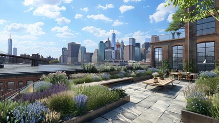Rooftop Garden with City Skyline View.