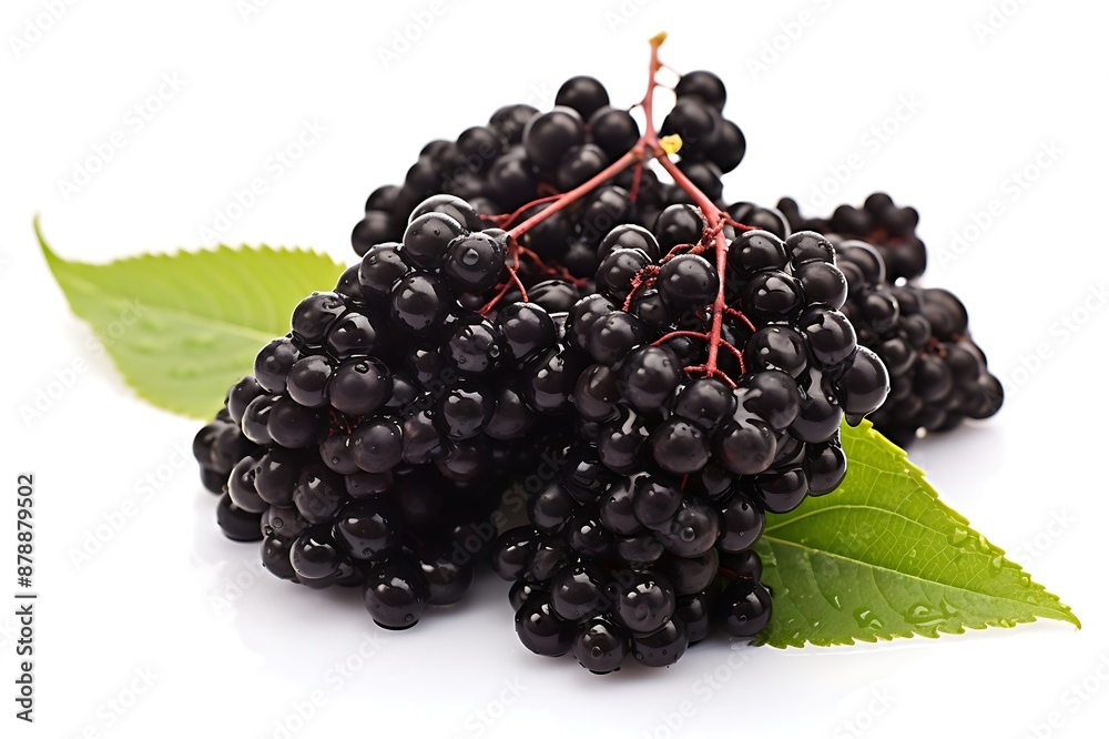 Wall mural Elderberry with water drops isolated on white background