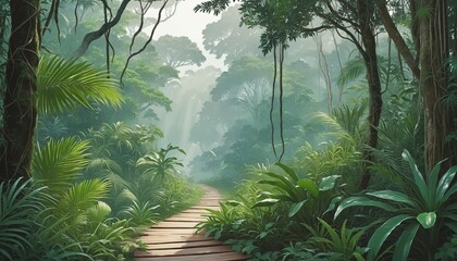 Naklejka premium Beautiful wallpaper background of jungle landscape