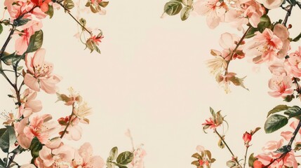 Floral Square Frame on Beige Background