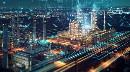 Fototapeta premium Top-Down Perspective of Modern Industrial Parks and Cloud Computing