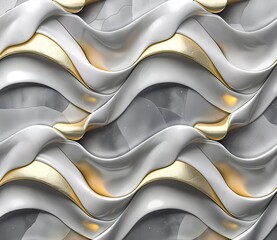 seamless pattern of grey and gold intertwined wavy shapes, 3d render, white background, no shadows, seamless texture